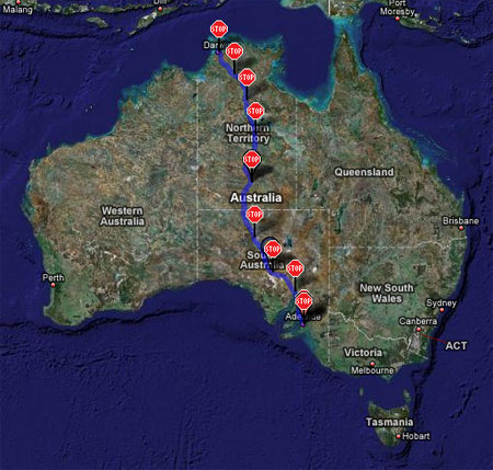 Маршрут гонки автомобилей на солнечных батареях