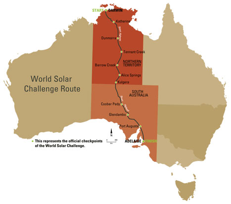 Маршрут гонки World Solar Challenge